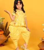 Saka designs yellow with gold print dhoti jhabala