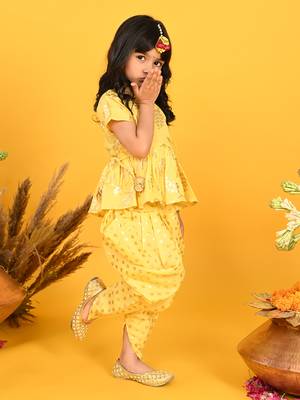 Saka designs yellow with gold print dhoti jhabala 2