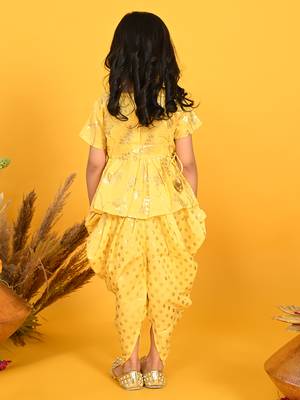 Saka designs yellow with gold print dhoti jhabala 4