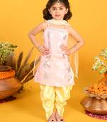 Saka designs girls mauve & yellow printed kurta dhoti with dupatta
