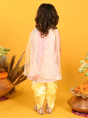 Saka designs girls mauve & yellow printed kurta dhoti with dupatta 3