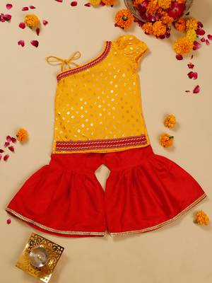 Saka design orange and red poly cotton sharara kurta for girls 1