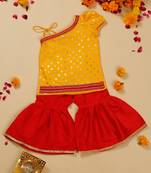 Saka design orange and red poly cotton sharara kurta for girls