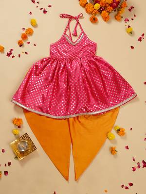 Saka designs magenta gold and orange halter neck dhoti jhabla 1