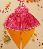 Saka designs magenta gold and orange halter neck dhoti jhabla