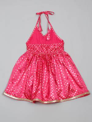 Saka designs magenta gold and orange halter neck dhoti jhabla 3