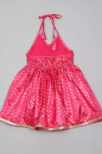 Saka designs magenta gold and orange halter neck dhoti jhabla