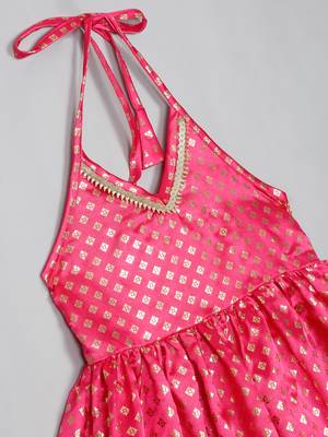 Saka designs magenta gold and orange halter neck dhoti jhabla 4