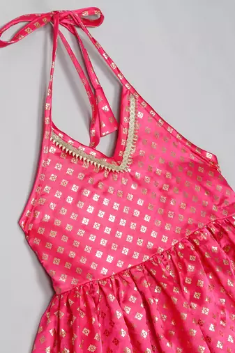 Saka designs magenta gold and orange halter neck dhoti jhabla