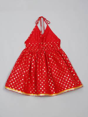 Saka designs red and yellow halter neck dhoti jhabla for girls 3