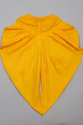 Saka designs red and yellow halter neck dhoti jhabla for girls