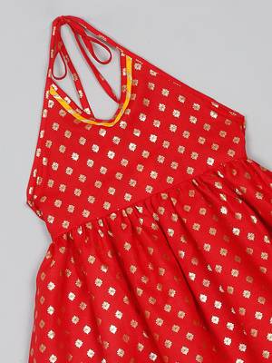 Saka designs red and yellow halter neck dhoti jhabla for girls 5