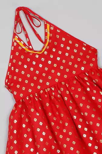 Saka designs red and yellow halter neck dhoti jhabla for girls
