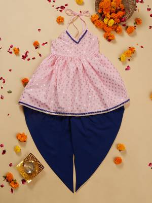 Saka designs pink and navy halter neck dhoti jhabla for girls 1