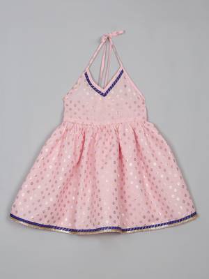 Saka designs pink and navy halter neck dhoti jhabla for girls 2
