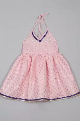 Saka designs pink and navy halter neck dhoti jhabla for girls