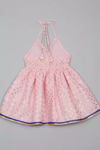 Saka designs pink and navy halter neck dhoti jhabla for girls