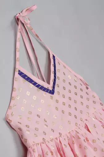 Saka designs pink and navy halter neck dhoti jhabla for girls