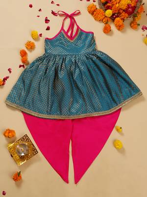 Saka designs teal greean and magenta halter neck dhoti jhabla 1