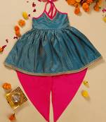 Saka designs teal greean and magenta halter neck dhoti jhabla