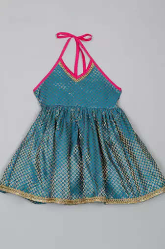 Saka designs teal greean and magenta halter neck dhoti jhabla