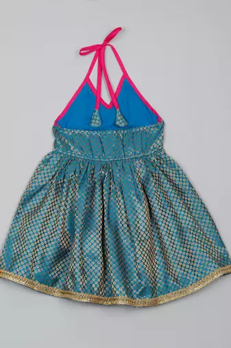 Saka designs teal greean and magenta halter neck dhoti jhabla