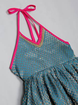 Saka designs teal greean and magenta halter neck dhoti jhabla 5