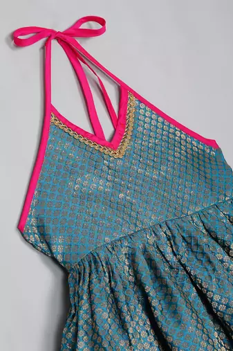 Saka designs teal greean and magenta halter neck dhoti jhabla