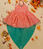 Saka designs orange and green halter neck dhoti jhabla for girls