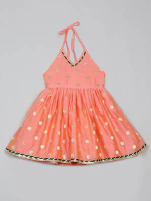 Saka designs orange and green halter neck dhoti jhabla for girls 2