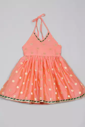 Saka designs orange and green halter neck dhoti jhabla for girls