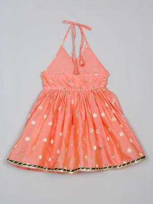 Saka designs orange and green halter neck dhoti jhabla for girls 3