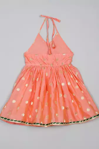 Saka designs orange and green halter neck dhoti jhabla for girls