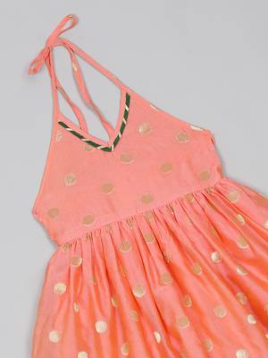 Saka designs orange and green halter neck dhoti jhabla for girls 5