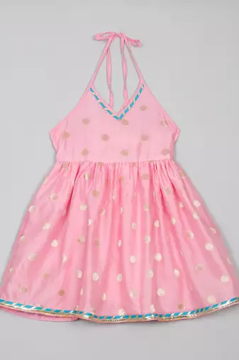 Saka designs pink and blue halter neck dhoti jhabla for girls