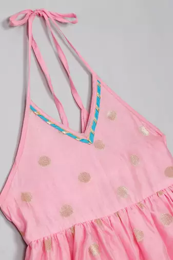 Saka designs pink and blue halter neck dhoti jhabla for girls