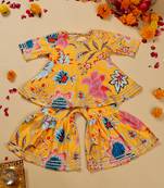 Saka designs floral yellow sharara kurta for girls