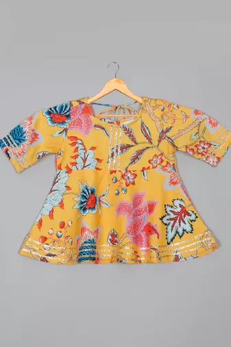 Saka designs floral yellow sharara kurta for girls