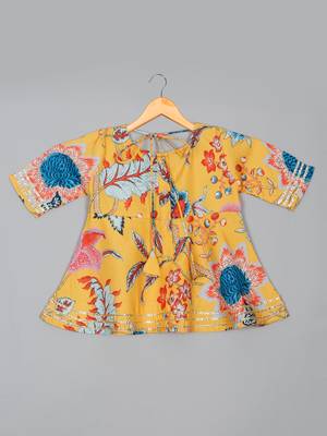 Saka designs floral yellow sharara kurta for girls 3