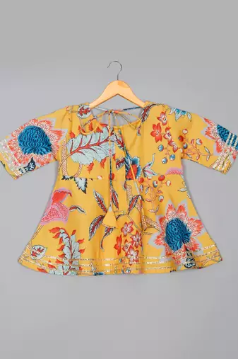 Saka designs floral yellow sharara kurta for girls