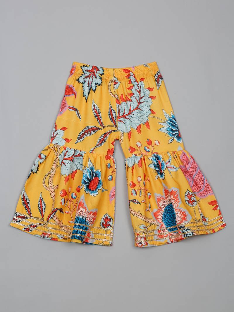 Saka designs floral yellow sharara kurta for girls