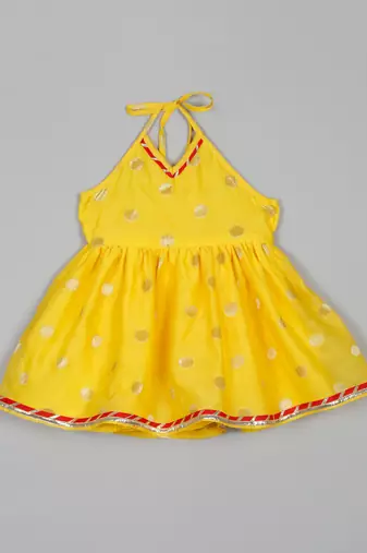 Saka designs yellow and red halter neck dhoti jhabla