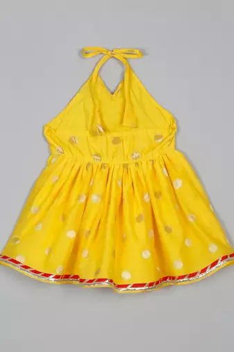 Saka designs yellow and red halter neck dhoti jhabla