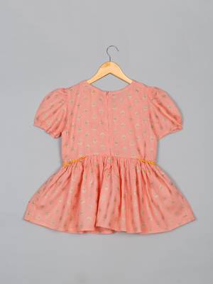 Saka designs girls foil printed peach jhabla with yellow dhoti ensemble 3