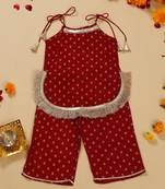 Saka designs maroon shoulder strap kurta with palazzo set for girls