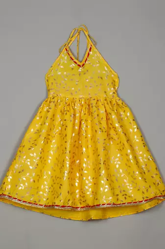 Saka designs yellow and red halter neck dhoti jhabla