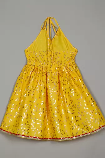 Saka designs yellow and red halter neck dhoti jhabla