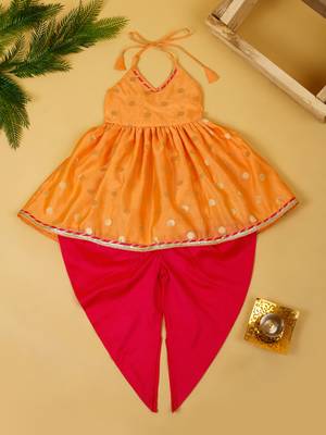 Saka designs peach & magenta halter neck dhoti jhabla for girls 1