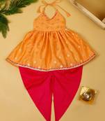 Saka designs peach & magenta halter neck dhoti jhabla for girls