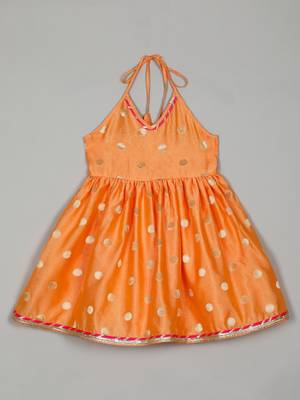 Saka designs peach & magenta halter neck dhoti jhabla for girls 3